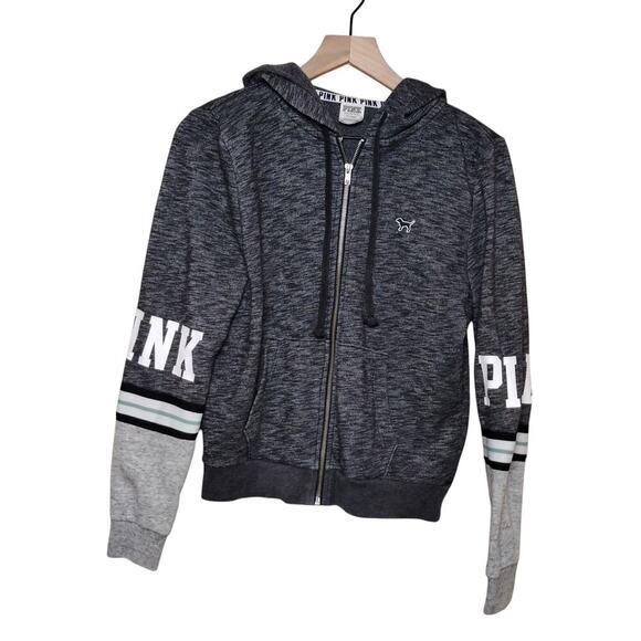 PINK Victoria Secret Heather Gray Zip Up Hoodie, M - Picture 1 of 12